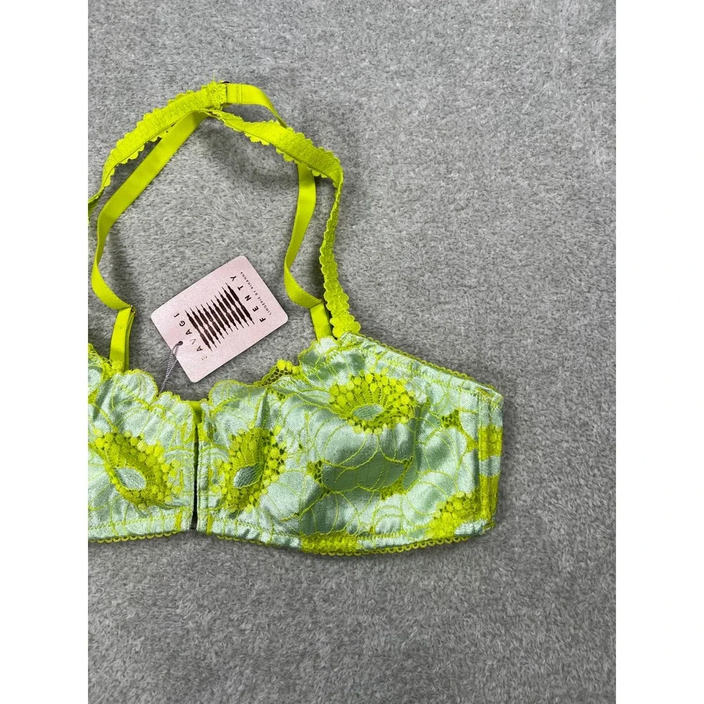 Savage X Fenty Bralette Large Green Blue Floral Lace Front Hook NWT Lingerie